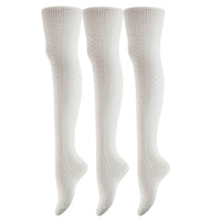 Remarkable Big Girl's Women's 3 Pairs Thigh High Cotton Socks Long Lasting, Colorful and Fancy LA1025 One Size (Cream)