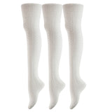 Remarkable Big Girl's Women's 3 Pairs Thigh High Cotton Socks Long Lasting, Colorful and Fancy LA1025 One Size (Cream)