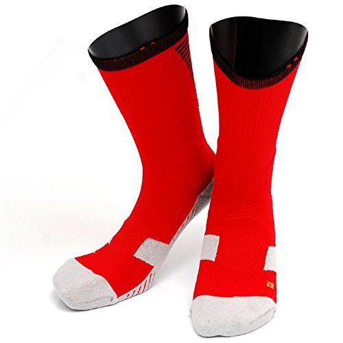 Lovely Annie Big Boy's 1 Pair High Crew Athletic Sports Socks Size L/XL XL0028-04(Red w/Black Strip)