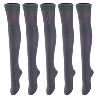 Lovely Annie Big Girl's Women's 5 Pairs Incredible Durable Super Soft Unique Over Knee High Thigh High Cotton Socks Size 6-9 A1023(Dark Grey)