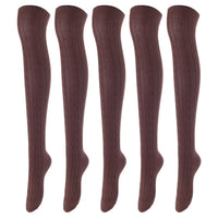Lovely Annie Women's 5 Pairs Incredible Durable Super Soft Unique Over Knee High Thigh High Cotton Socks Size 6-9 A1024 (Coffee)