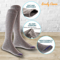 Lovely Annie Women's 3 Pairs Cute High Knee Cotton Socks, Cozy Fluffy Fancy with a Wide Color and Size Range Size 7-9 A158212(Grey,Coffee,Wine)