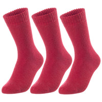 3 Pairs Children's Wool Socks for Boys & Girls. Comfy, Durable, Stretchable, Sweat Resistant Colored Crew Socks LK0601 Size 3Y-5Y (Red)