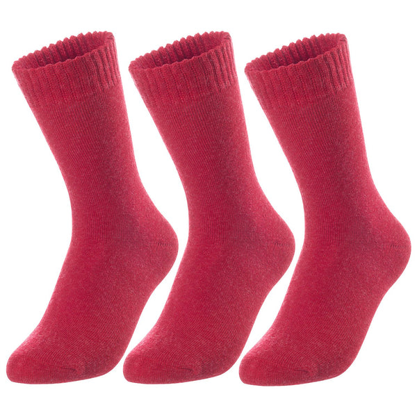 3 Pairs Children's Wool Socks for Boys & Girls. Comfy, Durable, Stretchable, Sweat Resistant Colored Crew Socks LK0601 Size 3Y-5Y (Red)