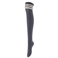 Lovely Annie Big Girl's Women's 3 Pairs Incredible Durable Super Soft Unique Over Knee High Thigh High Cotton Socks Size 6-9 A1022(DG,Cofe,White)