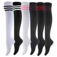 Incredible Women's 6 Pairs Thigh High Cotton Socks, Durable And Super Soft For Everyday Relaxed Feet RX One Size(w/o Black Strip Color)