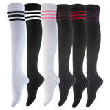 Incredible Women's 6 Pairs Thigh High Cotton Socks, Durable And Super Soft For Everyday Relaxed Feet RX One Size(w/o Black Strip Color)