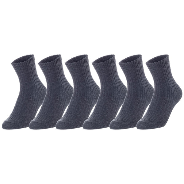 Lovely Annie Unisex Children's 6 Pairs Thick & Warm, Comfy, Durable Wool Crew Socks. Perfect as Winter Snow Sock and All Seasons LK08 Size 6Y-8Y (Dark Grey)