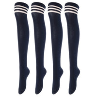 Incredible Women's 4 Pairs Thigh High Cotton Socks Unique, Durable And Super Soft For Everyday Relaxed Feet LA1022 One Size(Navy)