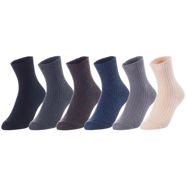 Lovely Annie Unisex Children's 6 Pairs Thick & Warm, Comfy, Durable Wool Crew Socks. Perfect as Winter Snow Sock and All Seasons LK08 Size 6Y-8Y (No Red)