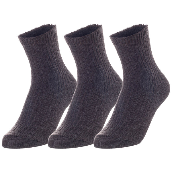 Lovely Annie Unisex Children's 3 Pairs Thick & Warm, Comfy, Durable Wool Crew Socks. Perfect as Winter Snow Sock and All Seasons LK08 Size 6Y-8Y (Coffee)