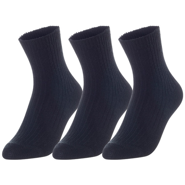 Lovely Annie Unisex Children's 3 Pairs Thick & Warm, Comfy, Durable Wool Crew Socks. Perfect as Winter Snow Sock and All Seasons LK08 Size 9Y-11Y (Black)