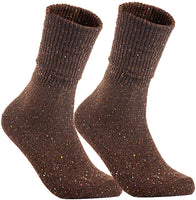 Lian LifeStyle Big Girl's 2 Pair's Exceptional High Crew Wool Socks Non Slip, Cozy and Cool HR1412 Size 6-9 (Coffee)
