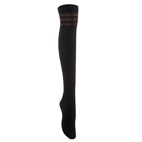 Lovely Annie Big Girl's 1 Pair Over-the-Knee Thigh High Knee High Cotton Socks Size L/XL(Coffee Strip)