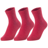 Lovely Annie Unisex Children's 3 Pairs Thick & Warm, Comfy, Durable Wool Crew Socks. Perfect as Winter Snow Sock and All Seasons LK08 Size 6Y-8Y (Red)