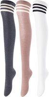 Lovely Annie Women's 3 Pairs Incredible Durable Super Soft Unique Over Knee High Thigh High Cotton Socks Size 6-9 A1022(Black, Coffee, White)