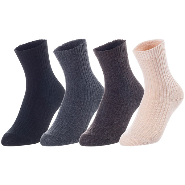 Lovely Annie Unisex Children's 4 Pairs Thick & Warm Wool Crew Socks. Perfect as Winter Snow Sock and All Seasons LK08 Size 9Y-11Y (Black, Dark Grey, Coffee, Beige)