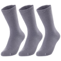 3 Pairs Children's Wool Socks for Boys & Girls. Comfy, Durable, Stretchable, Sweat Resistant Colored Crew Socks LK0601 Size 6Y-8Y (Grey)