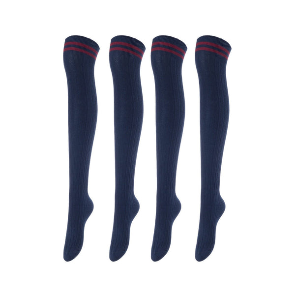 Incredible Women's 4 Pairs Thigh High Cotton Socks Unique, Durable And Super Soft For Everyday Relaxed Feet LAJ1023 Size 6-9 (Navy)