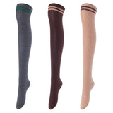 Lovely Annie Big Girl's Women's 3 Pairs Incredible Durable Super Soft Unique Over Knee High Thigh High Cotton Socks Size 6-9 A1023(DG,Coffee,Khaki)