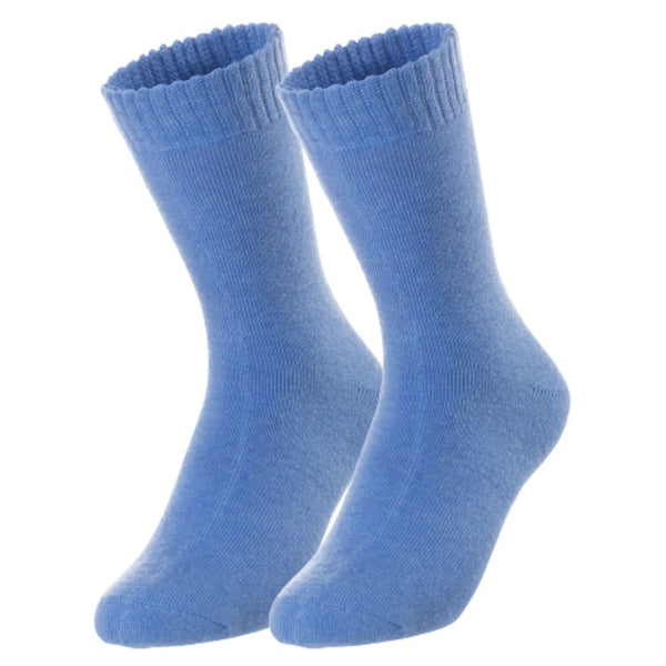 Lovely Annie Perfect Fit, and Cozy Women's 2 Pairs Wool Blend Crew Socks For Healthy Feet With A Wide WD Plain Size 6-9(Blue)