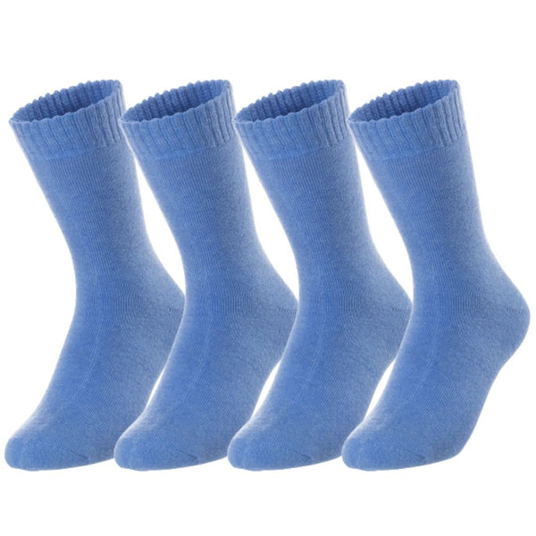 Lovely Annie Perfect Fit, and Cozy Women's 4 Pairs Wool Blend Crew Socks For Healthy Feet With A Wide WD Plain Size 6-9(Blue)