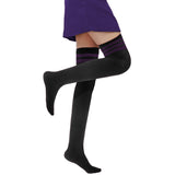 Lovely Annie Women's 1 Pair Incredible Thigh High Cotton Socks, Durable And Super Soft. Unique Over Knee High Ladies Socks Size 4.5-8.5(Purple Strip)
