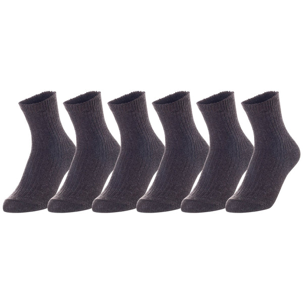 Lovely Annie Unisex Children's 6 Pairs Thick & Warm, Comfy, Durable Wool Crew Socks. Perfect as Winter Snow Sock and All Seasons LK08 Size 11Y-15Y (Coffee)