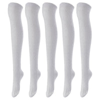 Lovely Annie Women's 5 Pairs Incredible Durable Super Soft Unique Over Knee High Thigh High Cotton Socks Size 6-9 A1024 (Light Grey)