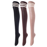 Lovely Annie Women's 3 Pairs Incredible Durable Super Soft Unique Over Knee High Thigh High Cotton Socks Size 6-9 A1022(Black, Coffee, Khaki)