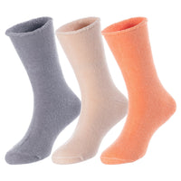 3 Pairs Children's Wool Socks for Boys & Girls. Comfy, Durable, Stretchable, Sweat Resistant Colored Crew Socks LK0601 Size 9Y-11Y (Grey,Beige,Orange)