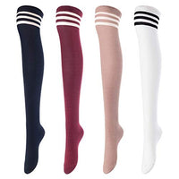 Women's 4 Pairs Thigh High Socks Over the Knee High Leg Wamers Girls Winter Warm Crochet Socks