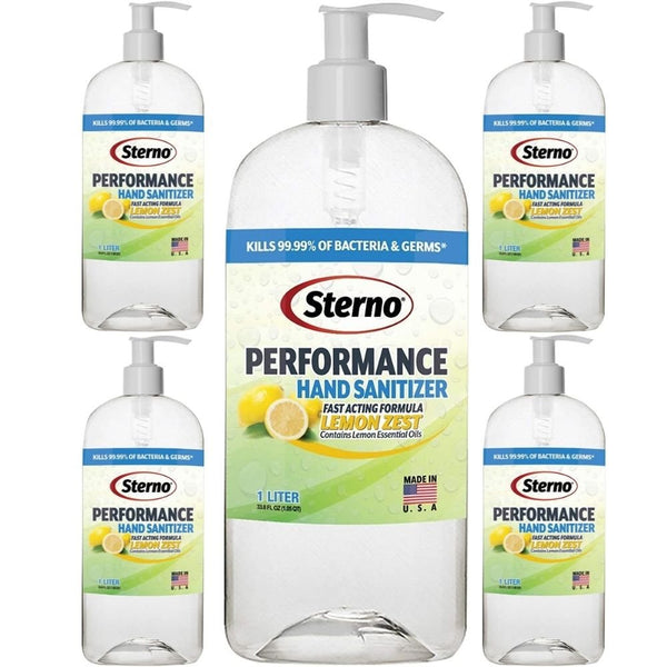 70% Alcohol Gel Hand Sanitizer Bottle with Pump, Made in USA - Performance Lemon Zest Fragrance, 33.8 FL OZ Per Pack, (Pack of 5)