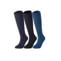 Lovely Annie Big Girl's & Women's 3 Pairs Exceptional Non Slip, Cozy and Cool Knee High Wool Socks ABGFS05 Size 6-9 (Blue, Black, Navy)