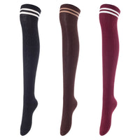 Lovely Annie Big Girl's Women's 3 Pairs Incredible Durable Super Soft Unique Over Knee High Thigh High Cotton Socks Size 6-9 A1023(Black,Coffee,Wine)