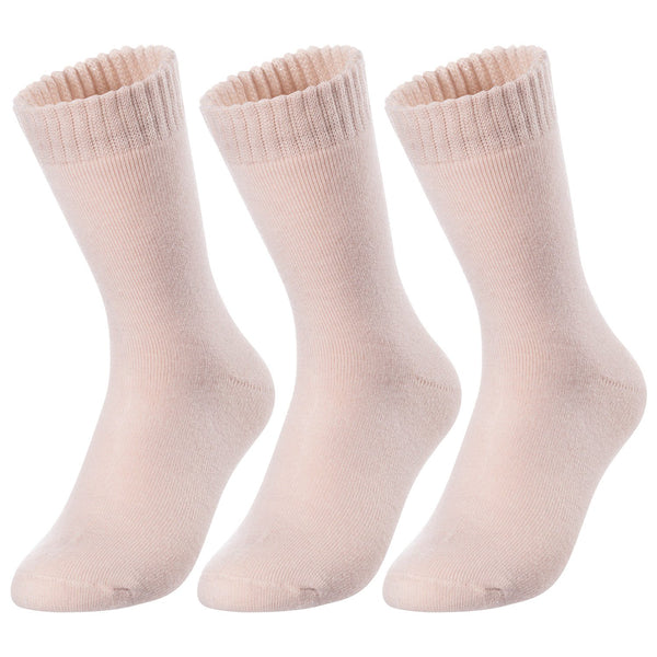 3 Pairs Children's Wool Socks for Boys & Girls. Comfy, Durable, Stretchable, Sweat Resistant Colored Crew Socks LK0601 Size 6Y-8Y (Beige)