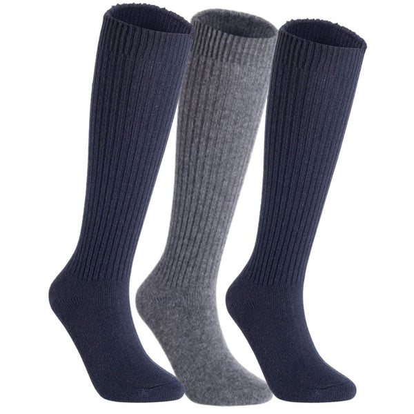 Lovely Annie Big Girl's & Women's 3 Pairs Exceptional Non Slip, Cozy and Cool Knee High Wool Socks ABGFS05 Size 6-9 (Blue, Grey, Navy)