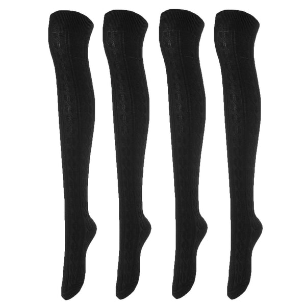 Incredible, Unique Women's 4 Pairs Thigh High Cotton Socks, Durable And Super Soft For Everyday Relaxed Feet JMYP1024 One Size (Black)