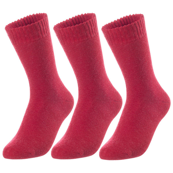 3 Pairs Children's Wool Crew Socks for Boys and Girls. Stretchable, Thick & Warm Sweat Resistant Kid Socks LK0601 Size 3Y-5Y (Assorted Girl Color)
