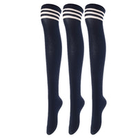 Lovely Annie Women's 3 Pairs Incredible Durable Super Soft Unique Over Knee High Thigh High Cotton Socks Size 6-9 A1022(Navy)