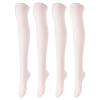 Remarkable Big Girl's Women's 4 Pairs Thigh High Cotton Socks Long Lasting, Colorful and Fancy LA1024 One Size (Beige)