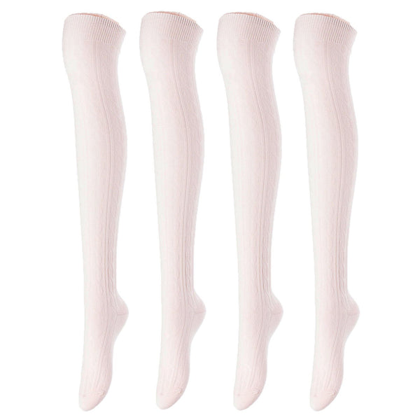 Remarkable Big Girl's Women's 4 Pairs Thigh High Cotton Socks Long Lasting, Colorful and Fancy LA1024 One Size (Beige)