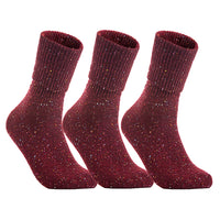 Lovely Annie 3 Pairs Stylish, Cozy, Thick & Warm Women's high crew wool blend socks for Winter & All Seasons HR1412 Size 6-9 (Wine Color)