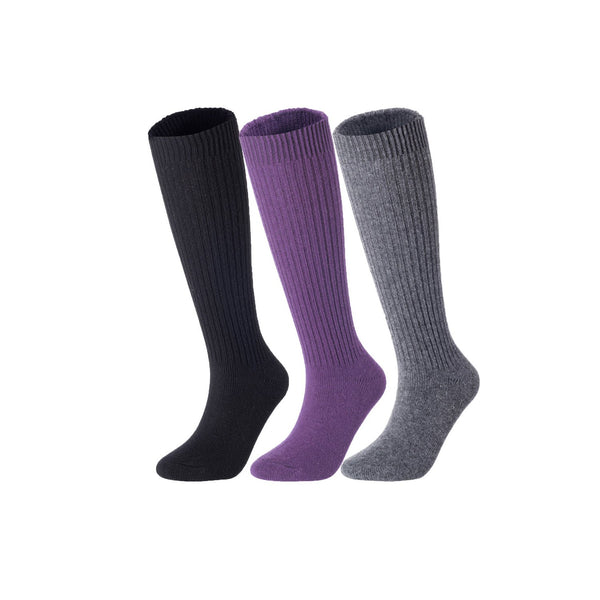 Lovely Annie Big Girl's & Women's 3 Pairs Exceptional Non Slip, Cozy and Cool Knee High Wool Socks ABGFS05 Size 6-9 (Grey, Pruple, Black)