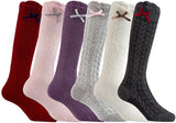 Lovely Annie Girl's 6 Pairs Fashion Knee-High Cotton Socks Butterfly Knot AJH0507 3 SizeS 0Y-5Y