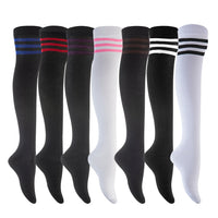 Incredible Women's 6 Pairs Thigh High Cotton Socks, Durable And Super Soft For Everyday Relaxed Feet RX One Size(w/o Black Strip Color)