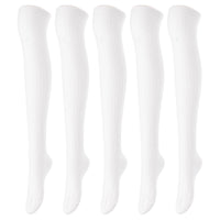 Lovely Annie Women's 5 Pairs Incredible Durable Super Soft Unique Over Knee High Thigh High Cotton Socks Size 6-9 A1024 (Cream)