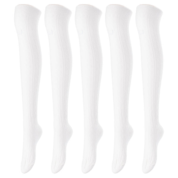 Lovely Annie Women's 5 Pairs Incredible Durable Super Soft Unique Over Knee High Thigh High Cotton Socks Size 6-9 A1024 (Cream)