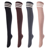 Remarkable Big Girls' Women's 4 Pairs Thigh High Cotton Socks, Long Lasting, Colorful and Fancy LBG1022 One Size (Black, Coffee, Dark Grey, Beige)