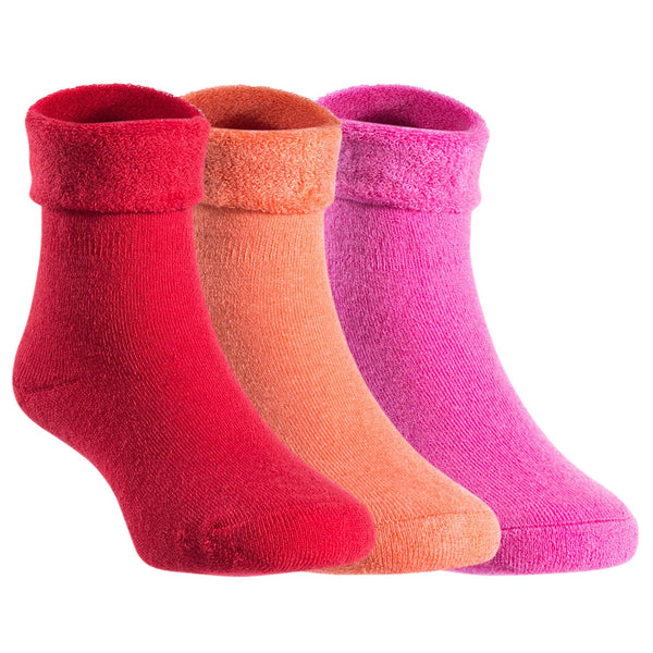 3 Pairs Children's Wool Socks for Boys & Girls. Thick & Warm Socks for Kids Perfect as Winter Snow Sock and All Seasons 0M-6M (Rose, Orange, Red)